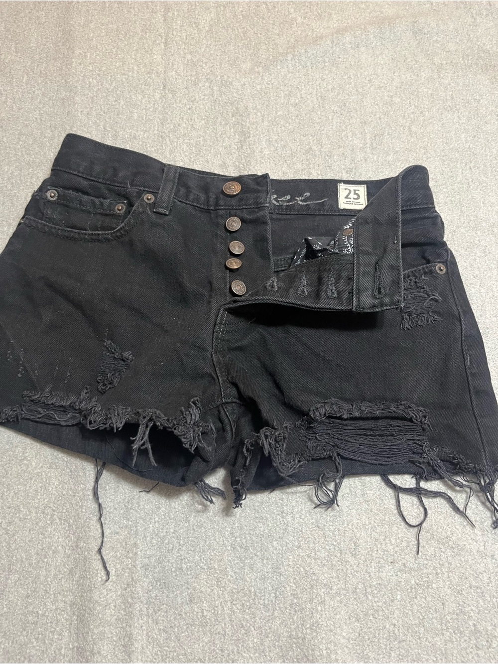 We The Free Black Distressed Button-Front Jean Shorts